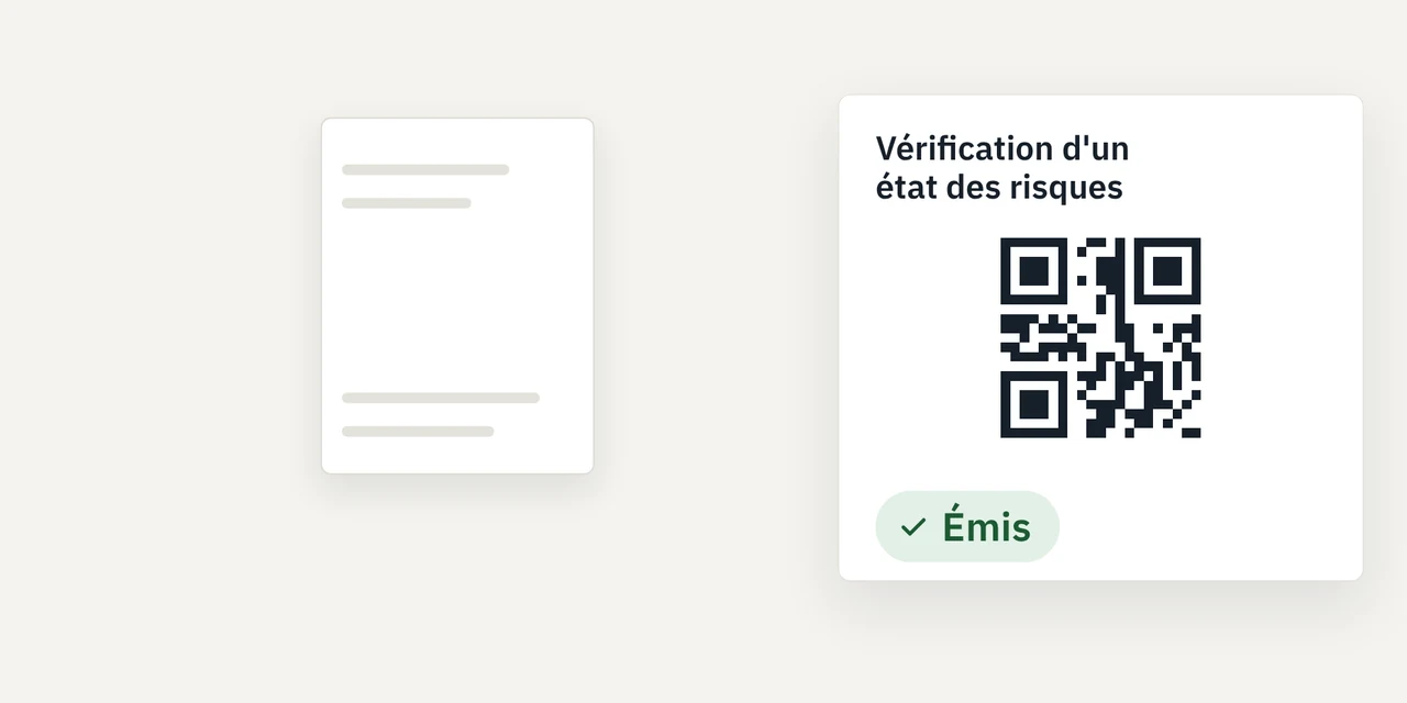 Extrait de l'animation : le document est scellé ; son QR code ouvre la page de vérification, « Émis ».